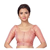 Women's Party Wear Bollywood Polyester Brocade Readymade Style Saree Blouse Elbow Sleeves