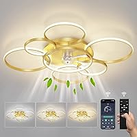 HYKISS LED Ceiling Fan with Light, Modern Circles, 7-Ring Ceiling Fan with Lamp for Living Room, Bedroom, Quiet, Tri-Color Dimmable, 6 Gang Wind, Remote Control, 105 cm (Color : Gold)