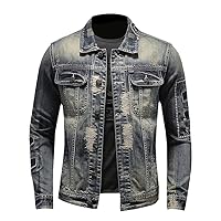 Denim Jacket Men Vintage Washed Distressed Motorcycle Jackets Mens Slim Fit Cycling Cowboy Coats