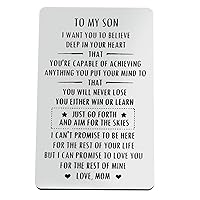 Inspirational Gifts for Son from Mom To My Son Motivational Gift Engraved Metal Wallet Inserts Encouragement Gifts for Son Birthday Card Christmas Graduation Gifts Inspirational Card Gifts for Boy