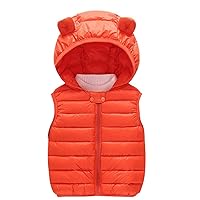 Kids Sleeveless Down Vest Child Winter Warm Jacket Solid Hooded Coat Zipper Design Elastic Collar Outwear