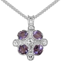 LBG 925 Sterling Silver Synthetic Cubic Zirconia & Natural Amethyst Womens Vintage Pendant & Chain - Choice of Chain lengths