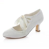 Emily Bridal Wedding Shoes Women's Lace Spool Heel Closed Toe Pumps