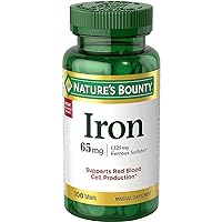 Nature’s Bounty I.Ron 65mg - 325 mg Ferrous Sulfate - Cellular Energy Support - 65mg - 100 Tablets..,
