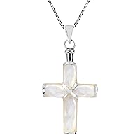 AeraVida Spiritual Christian Cross White Mother of Pearl Inlaid .925 Sterling Silver Pendant Necklace | Religous Necklace Jewelry for Women | Jewelry Gift