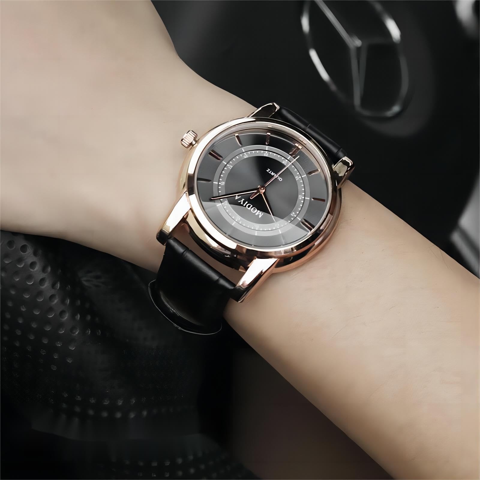 TPSOUM Men's Wrist Watches, Analog Quartz Business Style Men's Watch with Leather Strap