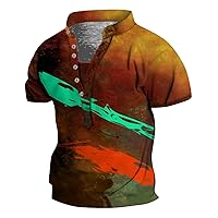 T-Shirts for Man,Plus Size Western Aztec Short Sleeve Summer Printed Vintage T Shirt Button Loose Casual Tee Top