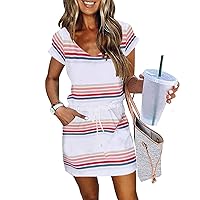 ETCYY NEW Womens Summer Dress Lantern Sleeve Square Neck Tie Back Flowy A-Line Double Layer Hem Mini Dress