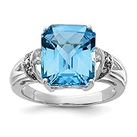 925 Sterling Silver Polished Prong set Octagonal Light Swiss Blue Topaz and Diamond Ring Size 7 Jewelry Gifts for Women