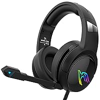 Gaming Headset for for Nintendo Switch PS4 PS5 PC Xbox One Xbox Series X|S, RGB Light Over Ear Gaming Headphones with Mic, Surround Sound & One-Key Mute(3.5mm Splitter Cable Included)
