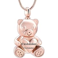 Customize Cremation Jewelry - Teddy Bear Urn Necklace for Men Women Personalized Necklaces Engraved Names Jewelry