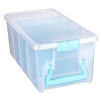 saizone 6925AA Semi Satchel with Removable Dividers, Portable Art & Craft Organizer with Handle, [1] Plastic Storage Case, Clear with Aqua Accents
