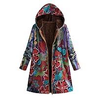 Womens Winter Jacket Parka Flannel Lined Hooded Gradient Graffiti Dye Print Warm Hippie Long Loose Coats Plus Size XXXL