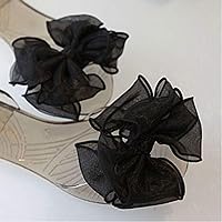 1 Pair Women Bow Chiffon Ribbon Flower Flip Flop Shoe Charms Fashion Shoe Clips(Black)