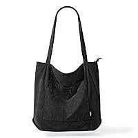 KALIDI Women Corduroy Tote Bag Large Shoulder Tote Bag with Zipper Pocket Casual Hobo Handbag Big Capacity Shopping Work Bag