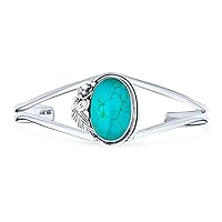 Bling Jewelry Nature Leaf American Indian South Western Navajo Style Flowers Round or Oval Cabochon Statement Onyx Stabilized Turquoise Wide Cuff Bracelet For Women .925 Sterling Silver