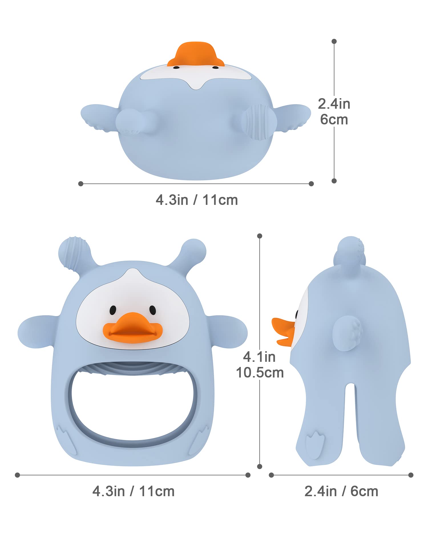 Spanky Duck Baby Teether with Toothie Bird Baby Teether(Blue+Blue White)