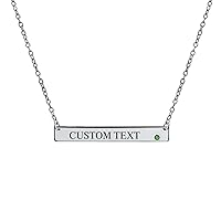 Personalized Customizable Initial Horizontal Sideway Inspirational Flat Bar Name Plated Pendant Necklace For Teen Women 14K Gold Plated .925 Sterling Silver 12 Birthday Month Crystal Colors Stones