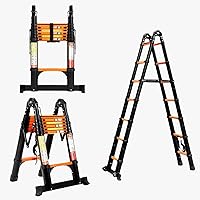 14.5FT A Frame Telescoping Ladder, Aluminum Extension Ladder for 330lbs Capacity, Lightweight Telescopic Ladder w/Detachable Wheels & Non-Slip Feet for RV, Household, Outdoor