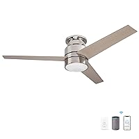 Ceiling Fan with Light 3 Blade, 52 Inch Flush Mount Ceiling Fan Smart Wall Control Work with Alexa/Google Assistant|Reversible |Schedule&Timer|Needs Ground/Live/Neutral Wire,No Remote,No Hub Required