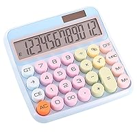 Calculator, 12 Digit Solar Desk Calculator, Battery Powered Kids Calculator with Large Display, Non-Slip Round Button Cute Calculator for Home Office School, No Battery(Blue)