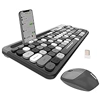FOPETT 2.4GHz Wireless Keyboard and Mouse Set with Phone Holder - Compact Full-Size Keyboard - Compatible with Windows/Laptop/PC/Notebook - 888 Grey Colorful