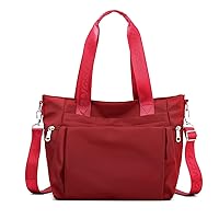 DEEVORCA Fashion Women's Shoulder Bag Simple Casual Travel Messenger Bag Multi Pocket Women Crossbody Tote Bag Work Shopping Dating Multifunctional Large Nylon Handbag Red