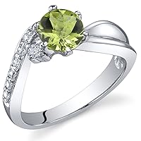 PEORA Peridot Ethereal Solitaire Ring for Women 925 Sterling Silver, Natural Gemstone, 0.75 Carat Round Shape 6mm, Comfort Fit, Sizes 5 to 9