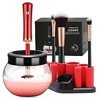 Electric Makeup Brush Cleaner and Dryer Machine, Recharge Cosmetic Automatic Brush Spinner with 8 Size Rubber Collars, Wash and Dry in Seconds, Deep Cosmetic Brush Spinner for All Size Brushes (Red)