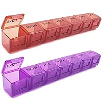 2 Pack Weekly Pill Organizer, Large 7 Day Pill Case, Daily Vitamin Case Medicine Box, AM/PM Pill Containers for Medicine Supplements Fish Oil (Red & Purple)