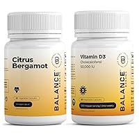 Citrus Bergamot 500mg - Revitalize Your Heart Health - Advanced Bergamot Supplement for Metabolism & Cholesterol Health - 60 Vegan Capsules and Vitamin D3 50,000 IU - 60 Capsules - High Potency