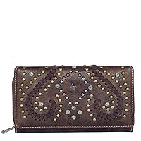 Montana West Womens Leather Wallet Clutch Western Tooled Studded w Hair (Coffee Tooled Trinity Ranch Leather)