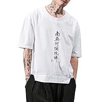 Traditional Style Chinese Poetry Words Tops Men Loose Print Hanfu Cardigan Shirts Fashion Clothing Streetwear