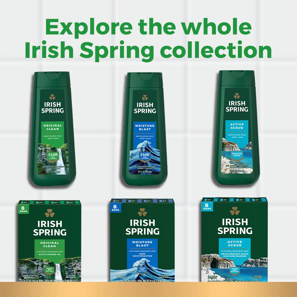 Irish Spring Deodorant Bar Soap, Original, Green Irish Spring, 11.1 Ounce