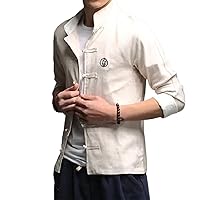 Chinese Traditional Clothing Men's Hanfu Retro Full Sleeve Collar Linen Shirt Tang Suit Hanfu Party Tops