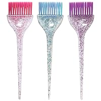 Colortrak 3 Pack Hair Color Brush Set with Glitter Handles for Highlighting, Tint and Coloring Hair Sections - Soft Feathered Bristles Hair Color Application 3.5 x 11 inch