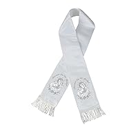 Metallic Embroidered Christening Baptism Stole Scarf Sash Virgin Mary Pope Santa Maria Papa (Small (Newborn~2 Years), Silver with Spanish)