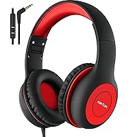 EarFun Kids Headphones Wired with Microphone, 85/94dB Volume Limit Portable Headphones for Kids with Shareport, Stereo Sound Foldable Headset for School/Tablet/iPad/Kindle, Black Red