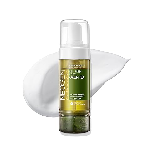 DERMALOGY by NEOGENLAB NEOGEN Real Fresh Foam Cleanser, Green Tea 5.6 Fl Oz (160g) - Soothing & Hydrating Gentle Cleansing Foam with Real Green Tea, Clean Beauty - Korean Skin Care