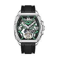 Aesop Real Tourbillon Skeleton Mechanical Manual Wind Tonneau Wrist Watch Men Sapphire Crystal Diamond Business Double-Sided Hollow Luminous Clock Man Stainless Steel Rubber Wristwatch