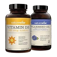 NatureWise Vitamin D3 5000iu (125 mcg) 1 Year Supply for Healthy Muscle Function, and Immune Support Organic Flaxseed Oil Max 720mg ALA | Highest Potency Flax Oil Omega 3