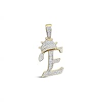Real Authentic 10k Solid Yellow Gold Genuine Tested Diamond Crown 3D Initial Pendant Letter Alphabet Charm Necklace, Free Sterling Silver Chain, Unisex