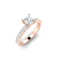 GEMHUB Classic Wedding Ring Rose Gold 14k 1.43 CARAT Princess (Square) Cut Solitaire with Accents Diamond G VS1 Lab Created Size 4 5 54