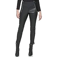 Karl Lagerfeld Paris Women's Stretch Leather Zipper Pants W/Top Stitch Detail