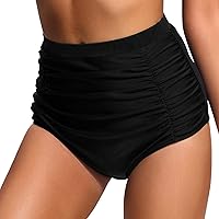 XJYIOEWT Swimsuits for Older Women with Sleeves Beach Shorts Ruched Bottom High Cut Swim Bottom Full Coverage