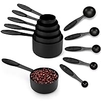 Joyhill Measuring Cups and Spoons Set of 10 Piece, Stainless Steel Measuring Cups with Soft Touch Silicone Handles, Nesting Metal Measuring Cups for Dry & Liquid Ingredients, Cooking & Baking (Black)
