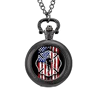 Firefighter Flag Pocket Watches for Men with Chain Digital Vintage Mechanical Pocket Watch