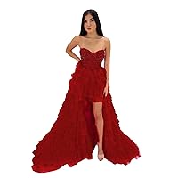 Crystal Top Ball Gown High Low Ruffles Layers Prom Evening Formal Quince Dresses for Women 2024