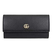 Gucci 456116 Long Wallet, CAO0G, Petite, GG Marmont, Textured Leather, Flap, Continental Wallet, Women's, [Brand], Black