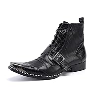 Men's Fashion Ankle Boots Metal Square-Toe Leather Lace-Up Zipper Monk Strap Chelsea Comfort Casual Dress Shoes